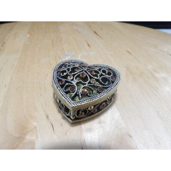 Vintage Heart Faux Amber Stones Trinket Box - Picture 5 of 9